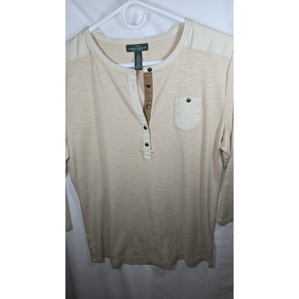 Lauren Ralph Lauren Jeans Co Women Long Sleeve Top Tan Size XL 100% Cotton